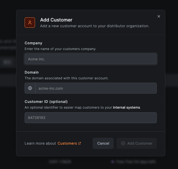 add new customer modal