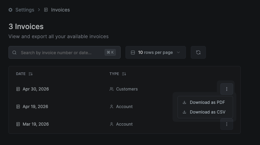 download distributor invoice as PDF or CSV